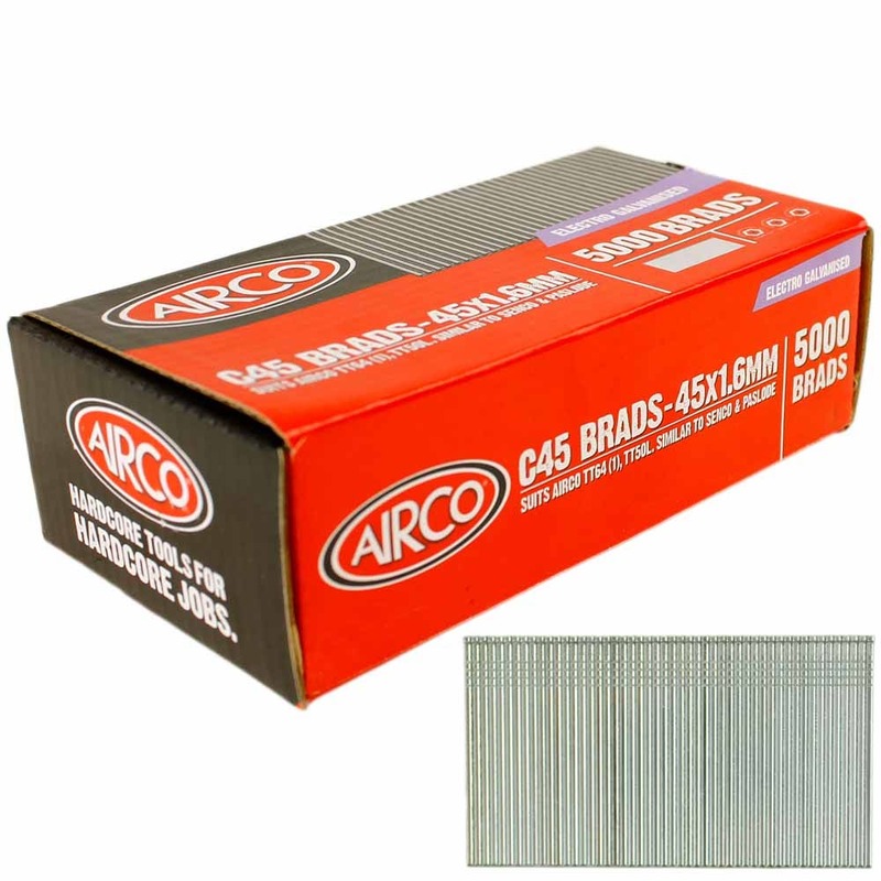 Airco 45mm Brad Nail C Series Electro Galvanise Plain Shank- Box Of 