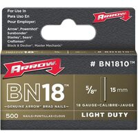 Arrow Genuine Brad Nails 5/8" 15mm 18 Gauge for General Use - Box of 500 BN1810